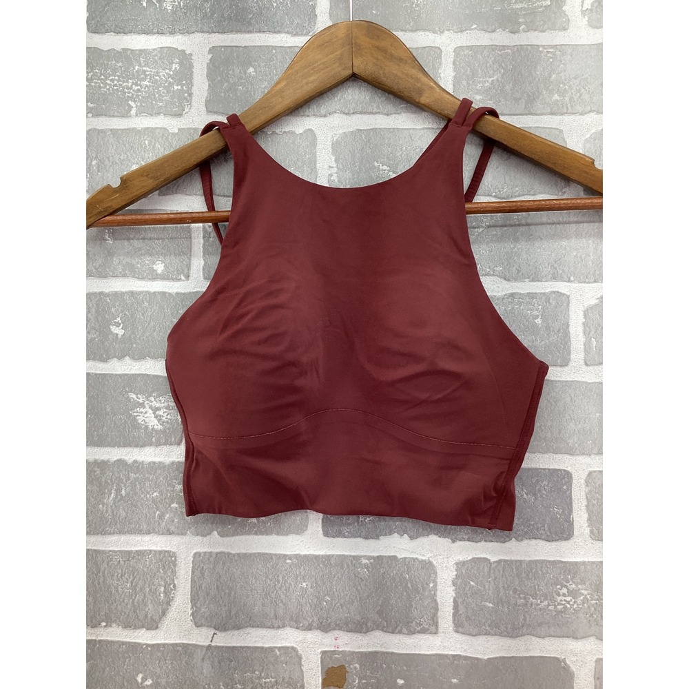 Lululemon High Neck Strappy Cross Back Sports Bra Burgundy Wine Red Small